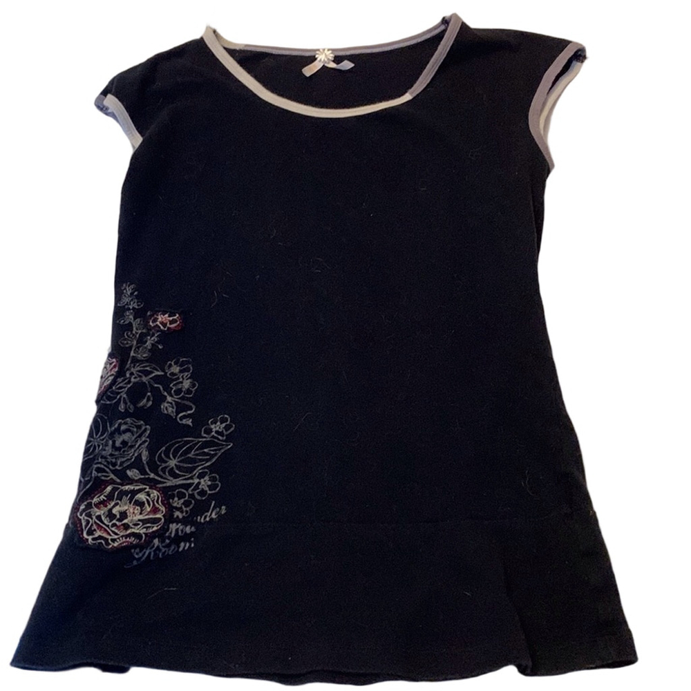 Powder room Vintage Y2K Black Floral Crewneck Tee medium